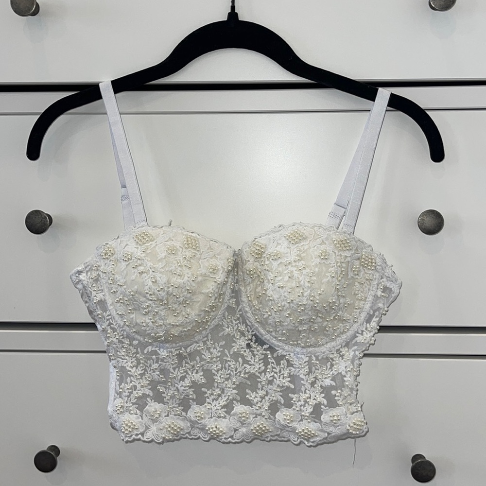 White Faux Pearl Decorated Bustier